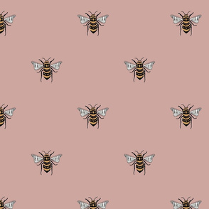 MEDIUM bee fabric - honey bee fabric, minimal bee design - sfx1512 rose pink
