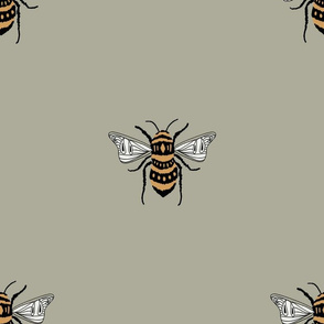LARGE bee fabric - honey bee fabric, minimal bee design - sfx0110  sage
