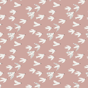 birds  fabric - swallows nursery fabric - sfx1512 rose