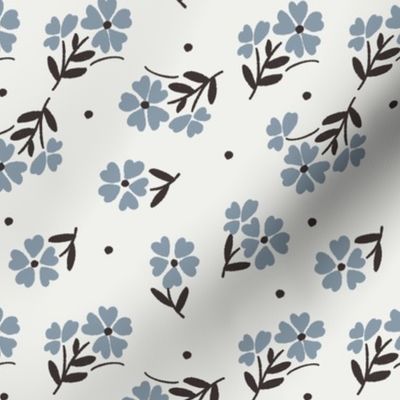 sweet flower fabric - vintage feedsack floral -sfx4013 denim