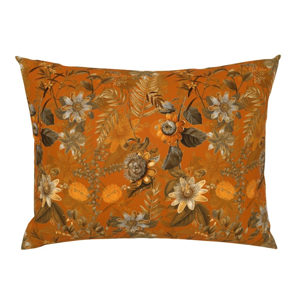 12" Vintage Passiflora Flowers Sepia Orange