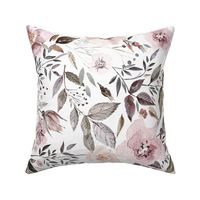 18" UtART - Autumnal blush light pink color Watercolor Flowers on white turned right