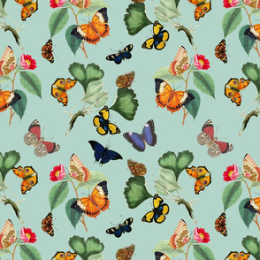 12" Vintage Butterflies - sepia mint - 1 layer