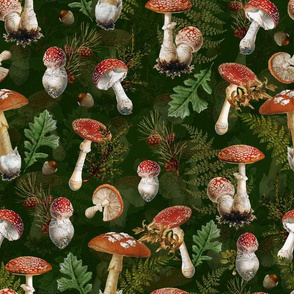 12" fungi kingdom - colorful mushrooms on green Psychadelic  Mushroom Wallpaper