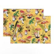 18" fungi kingdom - colorful mushrooms on yellow Psychadelic  Mushroom Wallpaper