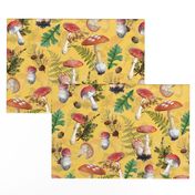 18" fungi kingdom - colorful mushrooms on yellow Psychadelic  Mushroom Wallpaper