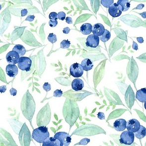 10"  watercolor summer forest blueberries 