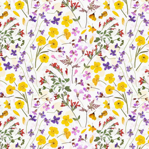 12" Midsummer Dried And Pressed Colorful Wildflowers Meadow , Dried Flowers Fabric, Pressed Flowers Fabric double layer