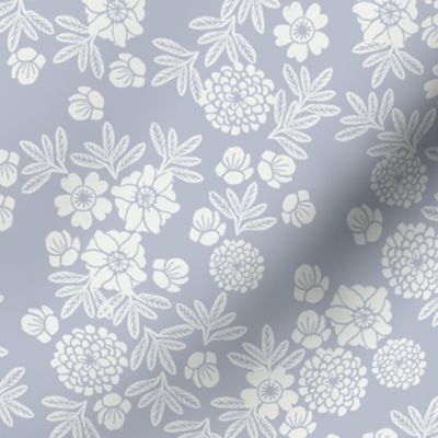 woodcut floral - sfx4106, gray dawn, dusty blue, blue floral, floral, 