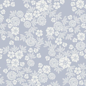 woodcut floral - sfx4106, gray dawn, dusty blue, blue floral, floral, 