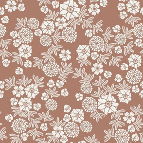 woodcut floral fabric - sfx1227 cafe block print wallpaper, woodcut wallpaper, linocut florals, home decor fabric, muted earth tones fabric