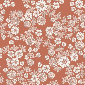 woodcut floral fabric - sfx1436 apricot block print wallpaper, woodcut wallpaper, linocut florals, home decor fabric, muted earth tones fabric