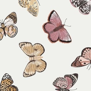 LARGE - butterflies fabric - baby bedding, baby girl fabric, baby fabric, nursery fabric, butterflies fabric, muted colors fabric, earth toned fabric - off white