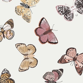 XLARGE - butterflies fabric - baby bedding, baby girl fabric, baby fabric, nursery fabric, butterflies fabric, muted colors fabric, earth toned fabric - off white