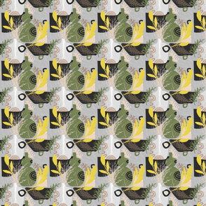 Tiny Green and Yellow Herbs Abstract Seamless Repeat Pattern