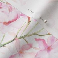 12" Blush cute hand drawn watercolor soft oleander blossoms and branches on white
