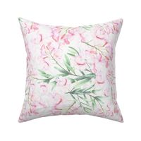 12" Blush cute hand drawn watercolor soft oleander blossoms and branches on white