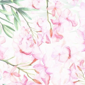 12" Blush cute hand drawn watercolor soft oleander blossoms and branches on white