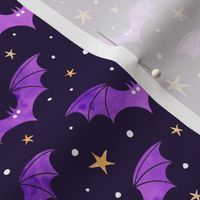 Watercolor Bats Purple on Black