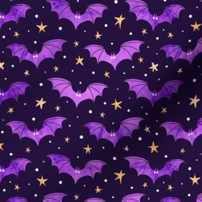 Watercolor Bats Purple on Black