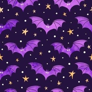 Watercolor Bats Purple on Black
