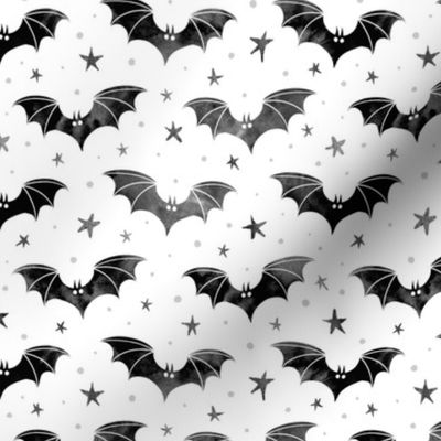 Watercolor Bats Black on White