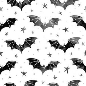 Watercolor Bats Black on White