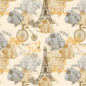 12" Vintage Eiffeltower Paris France Flower Pattern Sepia