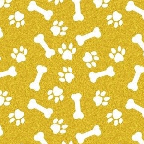 bones and paws fabric - dog bones and paw prints - mustard