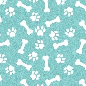 bones and paws fabric - dog bones and paw prints - mint