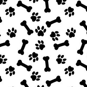 bones and paws fabric - dog bones and paw prints - black and white
