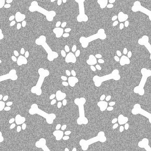 bones and paws fabric - dog bones and paw prints - grey