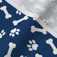 bones and paws fabric - dog bones and paw prints - navy
