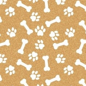 bones and paws fabric - dog bones and paw prints - tan