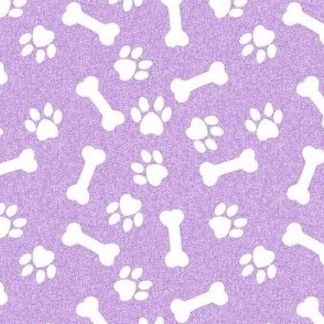 bones and paws fabric - dog bones and paw prints - purple