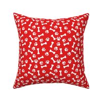 bones and paws fabric - dog bones and paw prints - red