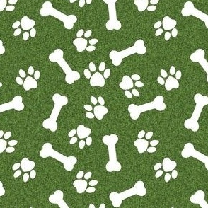 bones and paws fabric - dog bones and paw prints - green