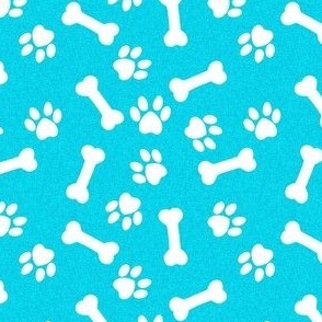 bones and paws fabric - dog bones and paw prints - teal