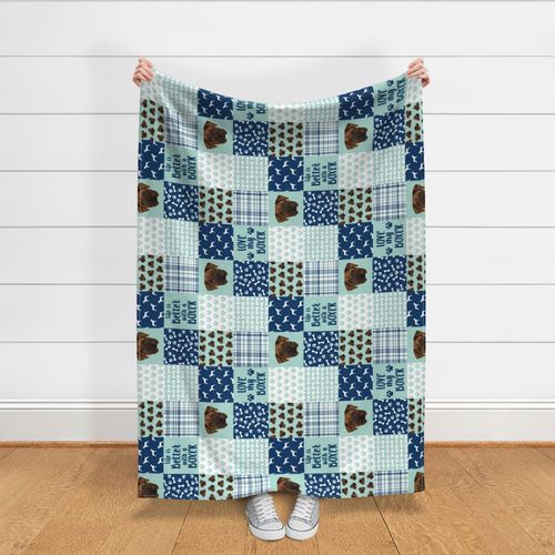 brindle boxer quilt fabric - cheater quilt, dog quilt, dog patchwork - navy