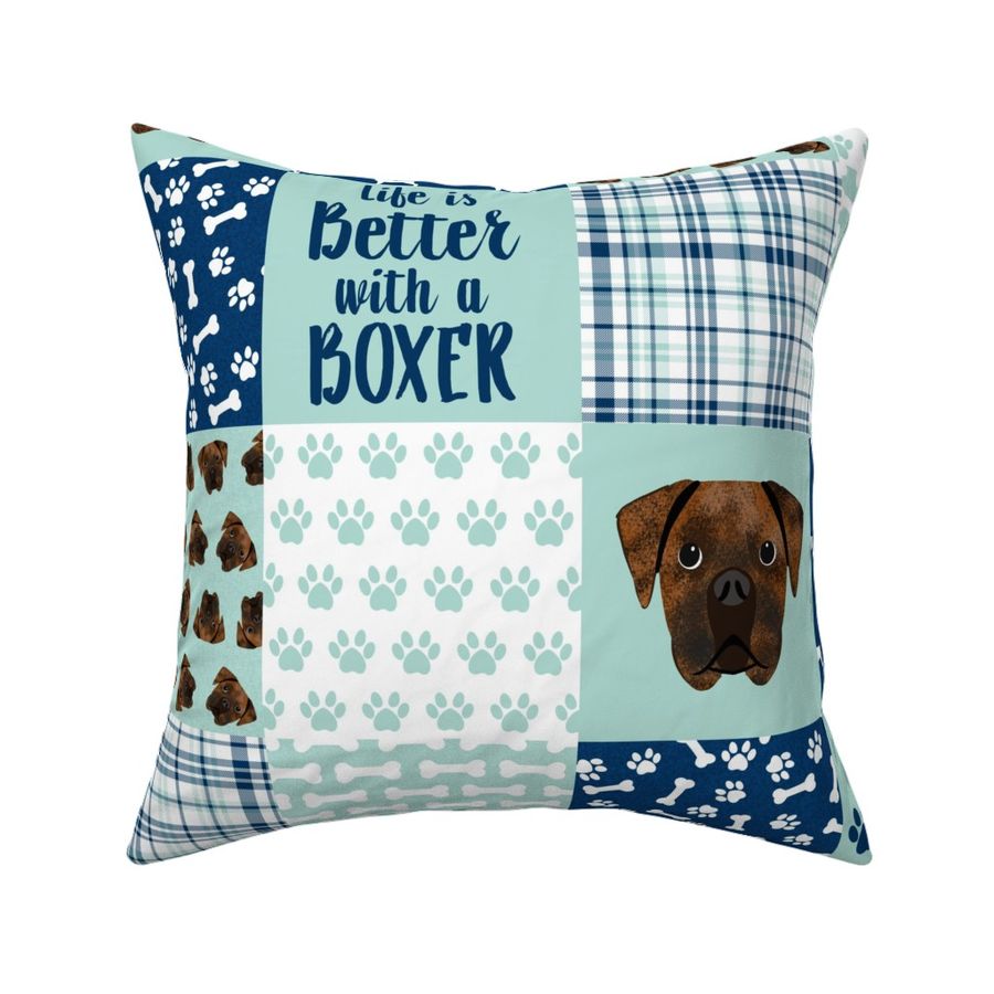 brindle boxer quilt fabric - cheater quilt, dog quilt, dog patchwork - navy