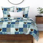 brindle boxer quilt fabric - cheater quilt, dog quilt, dog patchwork - navy