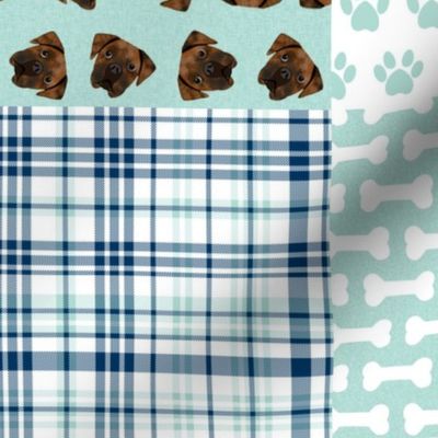 brindle boxer quilt fabric - cheater quilt, dog quilt, dog patchwork - navy