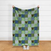 brindle boxer quilt fabric - cheater quilt, dog quilt, dog patchwork - green