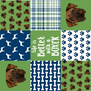 brindle boxer quilt fabric - cheater quilt, dog quilt, dog patchwork - green