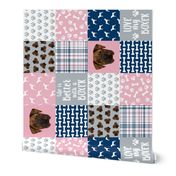 brindle boxer quilt fabric - cheater quilt, dog quilt, dog patchwork - pink and navy