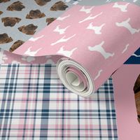 brindle boxer quilt fabric - cheater quilt, dog quilt, dog patchwork - pink and navy