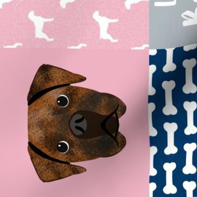 brindle boxer quilt fabric - cheater quilt, dog quilt, dog patchwork - pink and navy