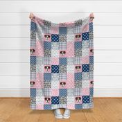 fawn boxer dog quilt - cheater quilt, dog quilt fabric - navy