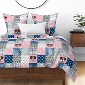 fawn boxer dog quilt - cheater quilt, dog quilt fabric - navy