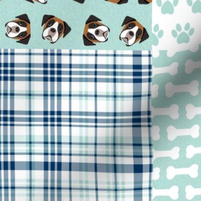 fawn boxer dog quilt - cheater quilt, dog quilt fabric - mint